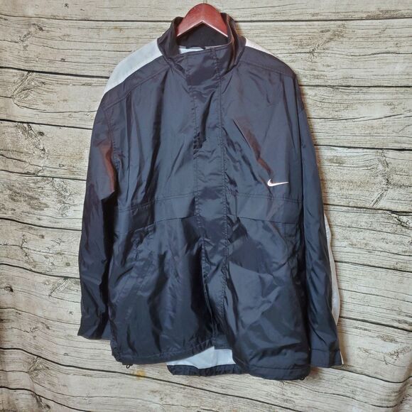 Vintage Nike Windbreaker Jacket Mens XL Black Full Zip Swoosh Logo Athletic 90s